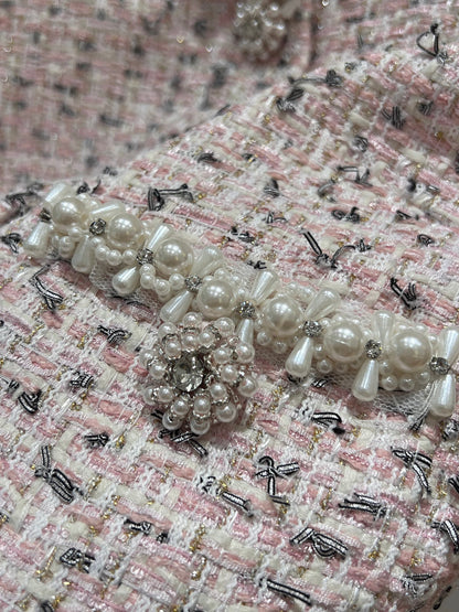 25 Summer new mixed color tweed pearl short suit