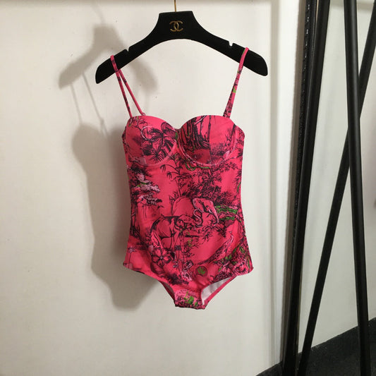 25 Summer new printed tube top suspender swimsuit