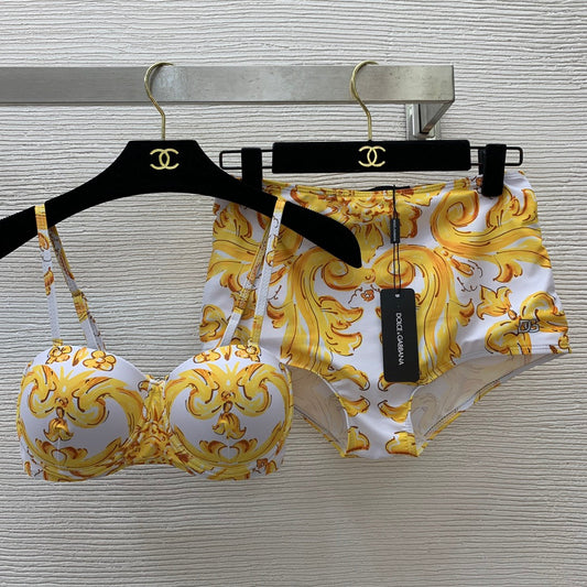 25 Summer new golden retro pattern print swimsuit