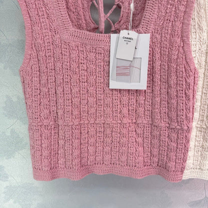 2025 Summer New Square Round Neck Lace-up Knitted Vest
