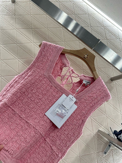 2025 Summer New Square Round Neck Lace-up Knitted Vest