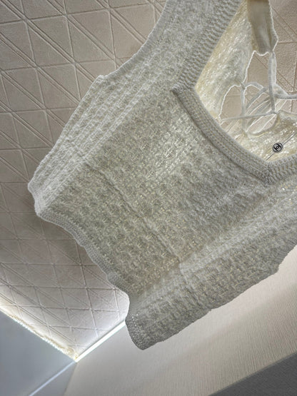 2025 Summer New Square Round Neck Lace-up Knitted Vest