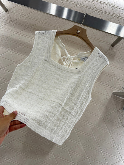 2025 Summer New Square Round Neck Lace-up Knitted Vest