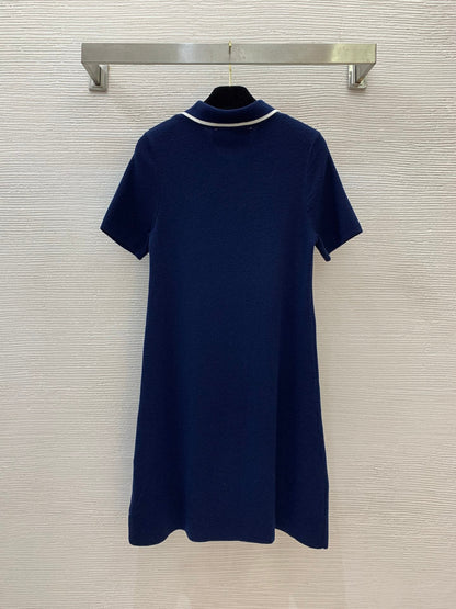 25 Summer new red cherry pendant knitted polo dress