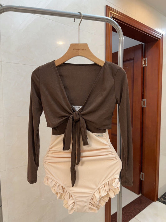 C 25 Shawl + Halter One-piece Swimsuit Set