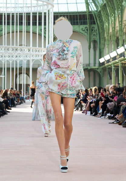 C 25 spring and summer new Sequins printed high-neck shirt shorts set