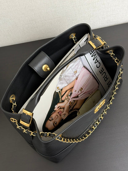 25A Small Tote Bag 36cm Black Calfskin