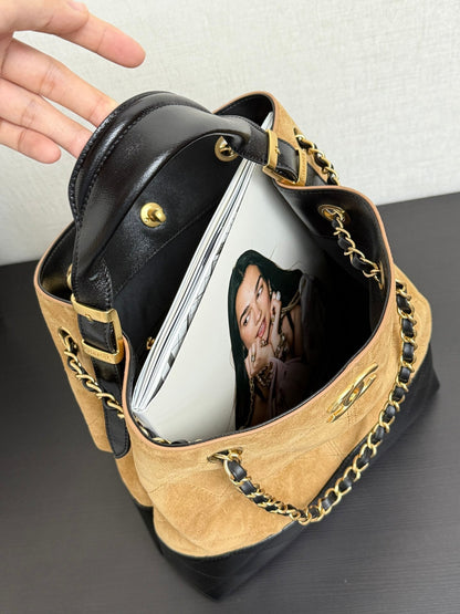 25A Tote 28cm Brown Suede Black Calfskin