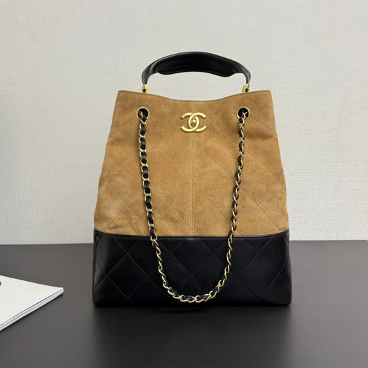25A Tote 28cm Brown Suede Black Calfskin