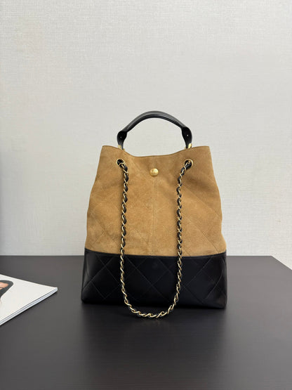 25A Tote 28cm Brown Suede Black Calfskin