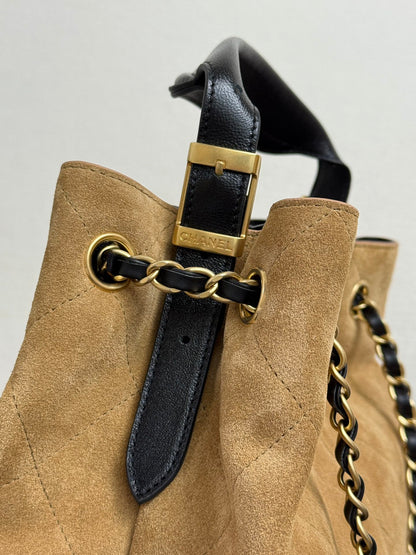 25A Tote 28cm Brown Suede Black Calfskin