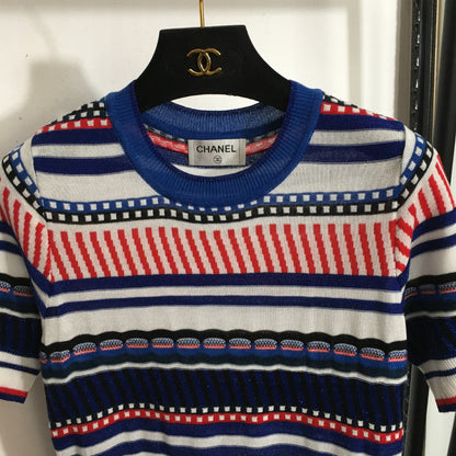 25 Summer New Contrast Striped Hip Slim Fit Knitted Short Sleeve Dress