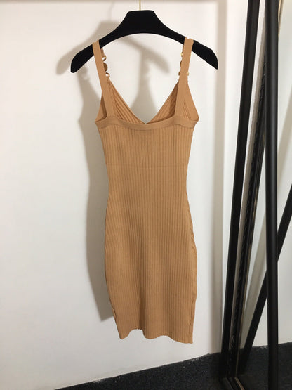 25 Summer New Metal Button Slim Fit Elastic Knit Suspender Dress