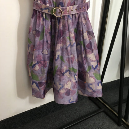 25 Summer new flower print elegant temperament bow suspender dress