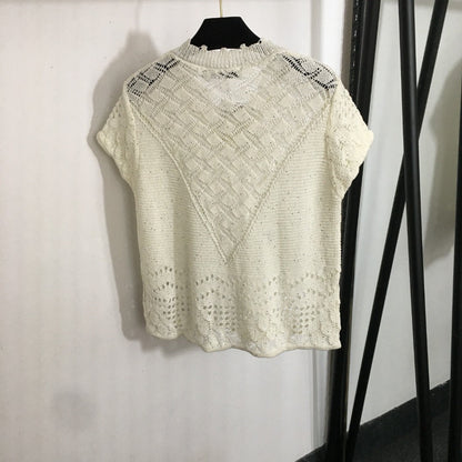 25 Summer new hollow V-neck short-sleeved sweater