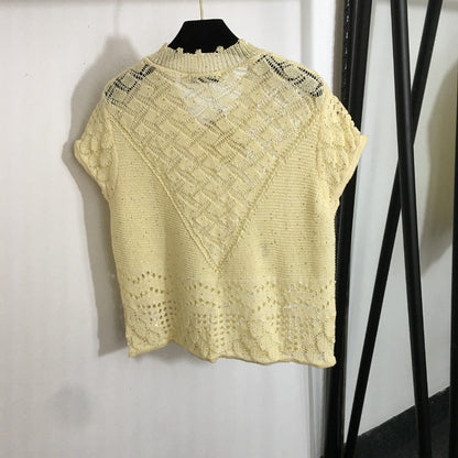 25 Summer new hollow V-neck short-sleeved sweater