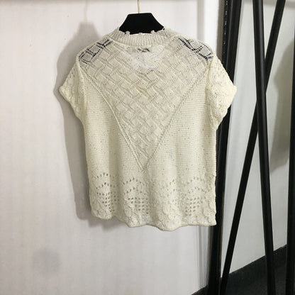 25 Summer new hollow V-neck short-sleeved sweater