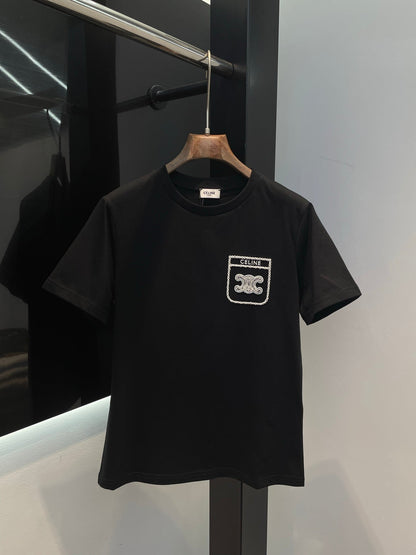 25 Summer new long-sleeved diamond simple letter logo round neck T-shirt