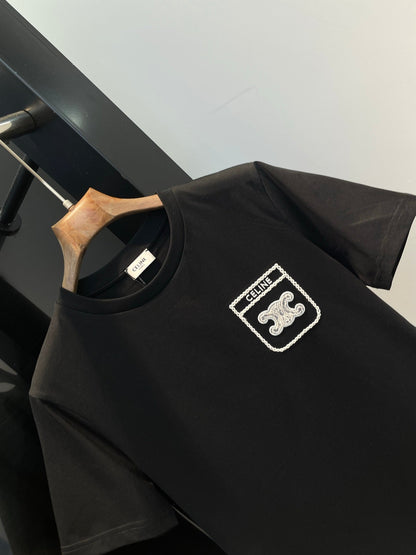 25 Summer new long-sleeved diamond simple letter logo round neck T-shirt