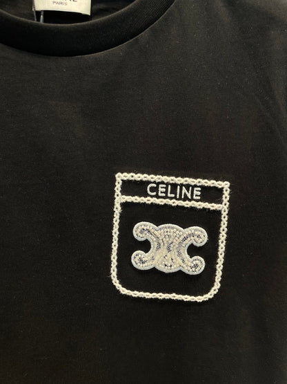 25 Summer new long-sleeved diamond simple letter logo round neck T-shirt