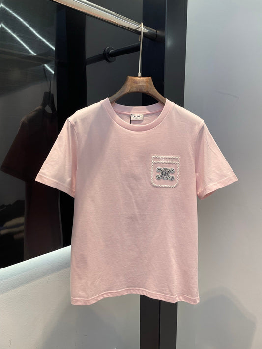25 Summer new long-sleeved diamond simple letter logo round neck T-shirt