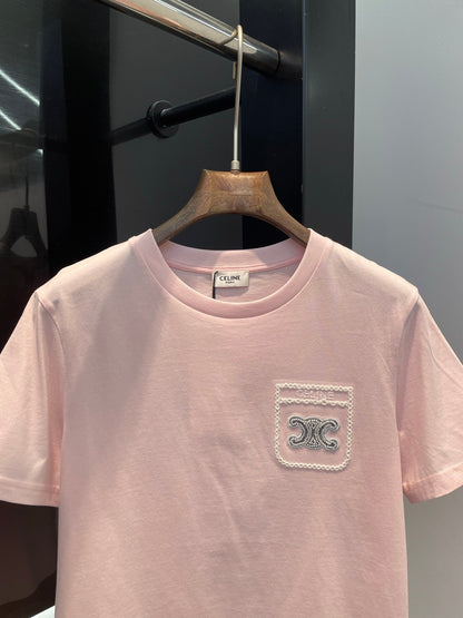 25 Summer new long-sleeved diamond simple letter logo round neck T-shirt
