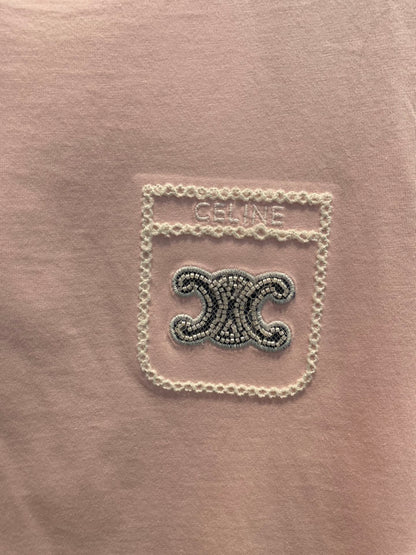25 Summer new long-sleeved diamond simple letter logo round neck T-shirt