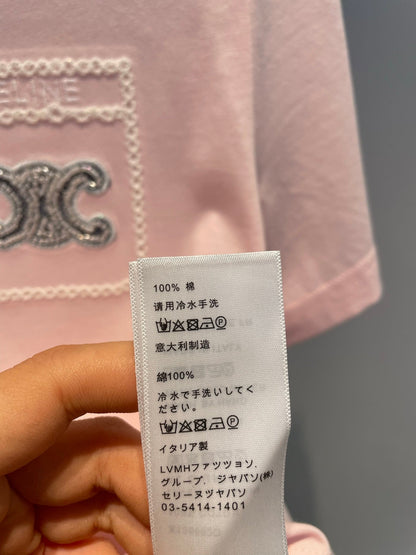 25 Summer new long-sleeved diamond simple letter logo round neck T-shirt