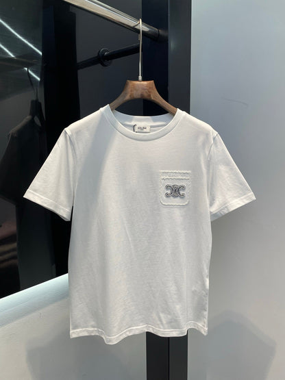 25 Summer new long-sleeved diamond simple letter logo round neck T-shirt