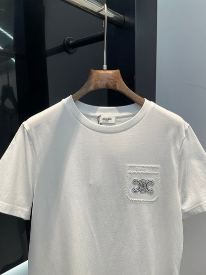 25 Summer new long-sleeved diamond simple letter logo round neck T-shirt