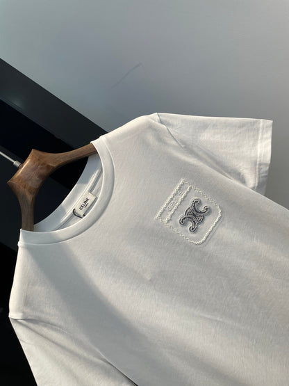 25 Summer new long-sleeved diamond simple letter logo round neck T-shirt