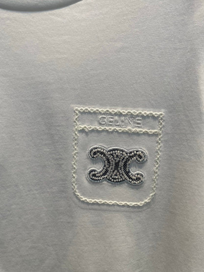 25 Summer new long-sleeved diamond simple letter logo round neck T-shirt