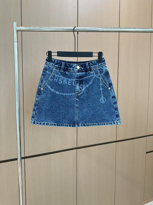 C 25 Printed Denim Half Skirt