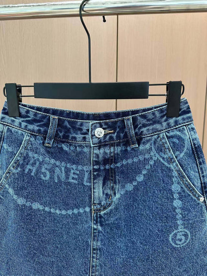 C 25 Printed Denim Half Skirt