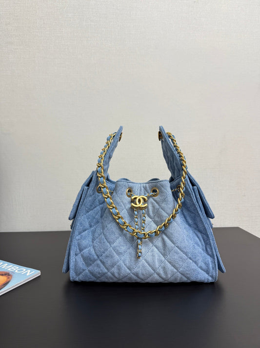 C 25 Denim Light Blue Bucket Drawstring Bag