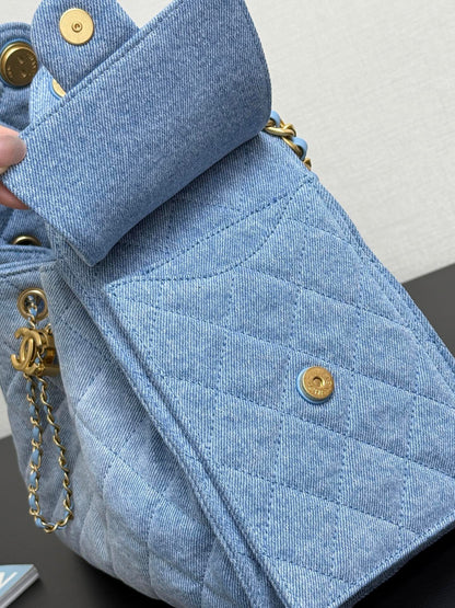 C 25 Denim Light Blue Bucket Drawstring Bag