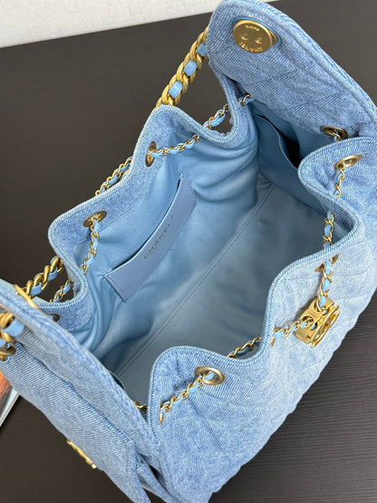 C 25 Denim Light Blue Bucket Drawstring Bag