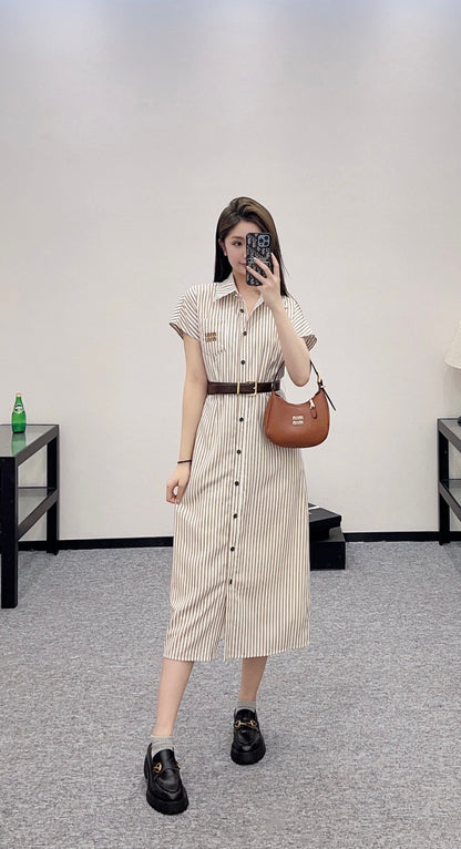 2025 Summer New Striped Belt Dress