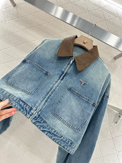 2025 Summer New Leather Denim Jacket
