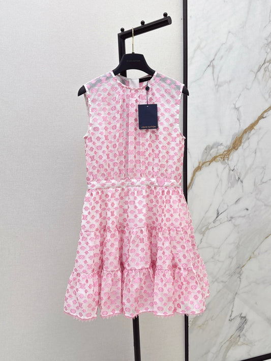 25Ss Spring and Summer New Jacquard Micro-transparent Round Neck Sleeveless Dress