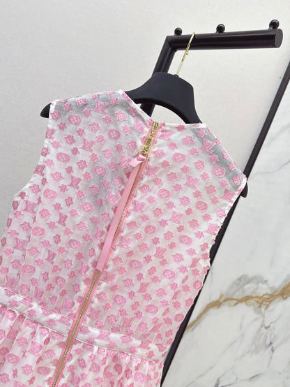 25Ss Spring and Summer New Jacquard Micro-transparent Round Neck Sleeveless Dress