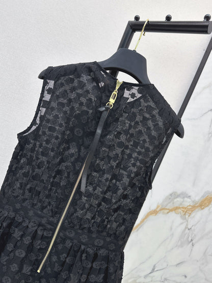 25Ss Spring and Summer New Jacquard Micro-transparent Round Neck Sleeveless Dress