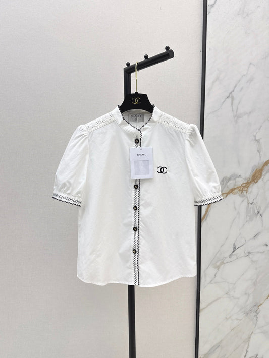 25Ss Spring and Summer new contrast color black edge embroidered shirt