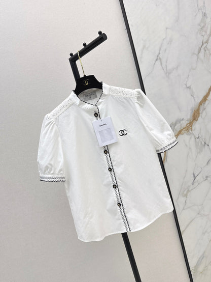 25Ss Spring and Summer new contrast color black edge embroidered shirt