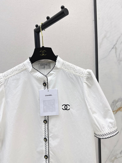 25Ss Spring and Summer new contrast color black edge embroidered shirt