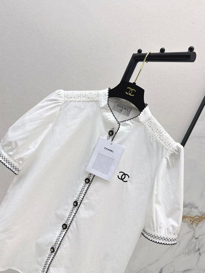 25Ss Spring and Summer new contrast color black edge embroidered shirt