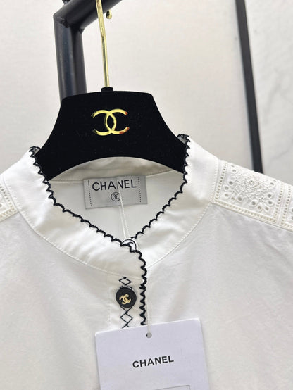 25Ss Spring and Summer new contrast color black edge embroidered shirt