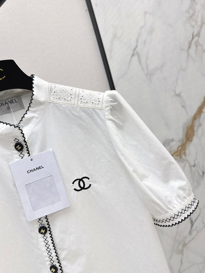25Ss Spring and Summer new contrast color black edge embroidered shirt