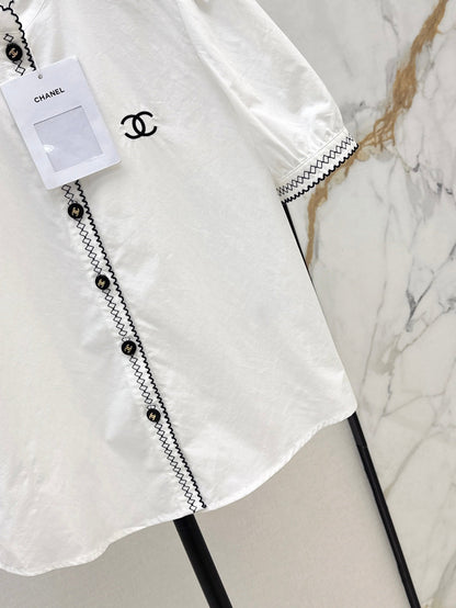 25Ss Spring and Summer new contrast color black edge embroidered shirt