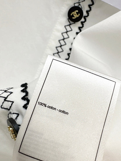 25Ss Spring and Summer new contrast color black edge embroidered shirt